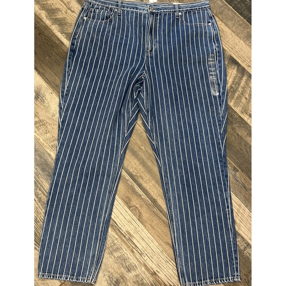 New $50 American Eagle Women's‎ Pinstripe Mom Jeans High Rise Size 20 Long 40x30 - Picture 1 of 9